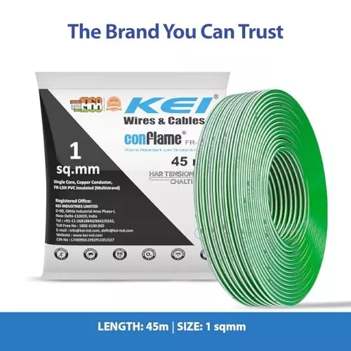 kei-conflame-flame-retardant-fr-house-cable-1-core-1-sq-mm-pvc-insulated-green-color-for-domestic-industrial-electrical-wiring-roll-of-45-m
