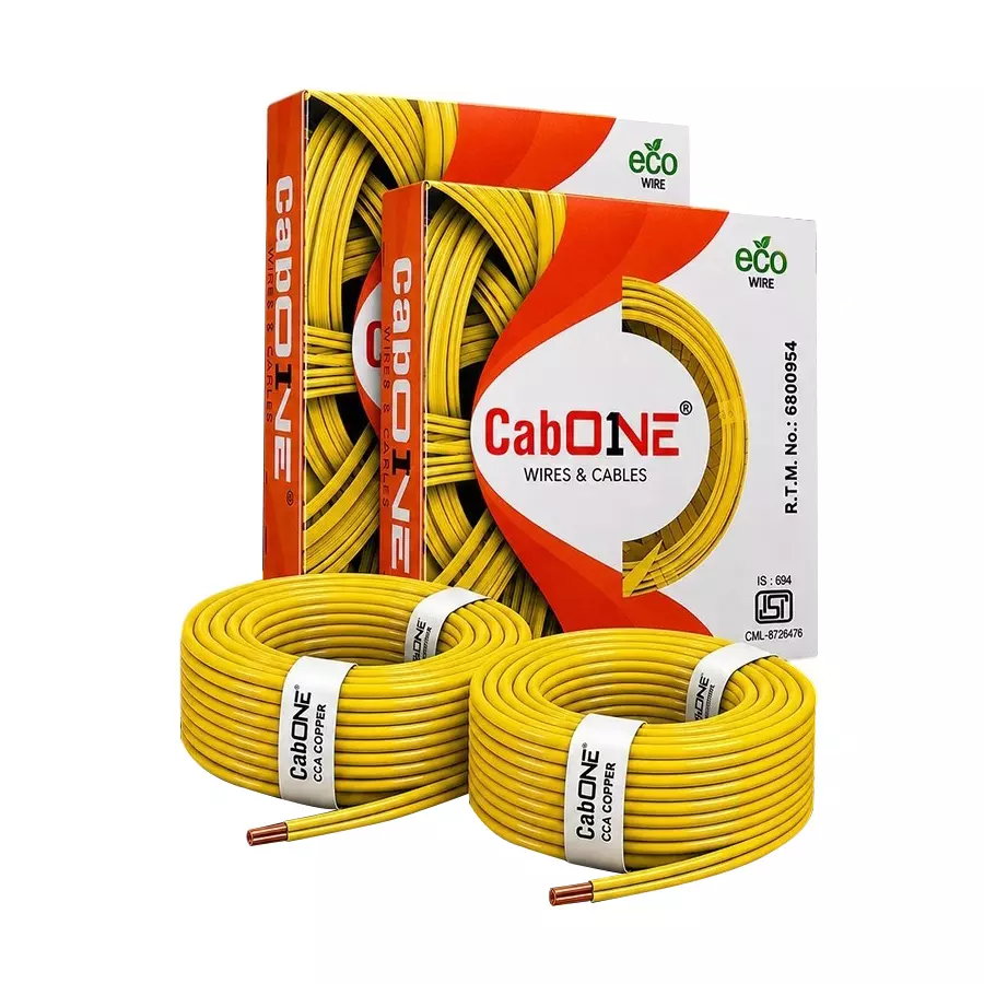 Cabone Electrical Wire Yellow FR PVC Insulation CCA Copper 1 Core 1.5 Sq. mm 90 m Length (Pack of 2)