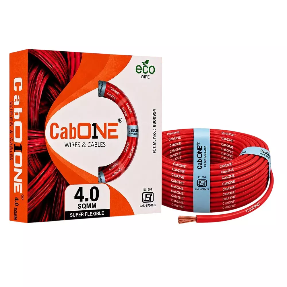 Cabone Electrical Wire Red FR PVC Insulation CCA Copper 1 Core 4 Sq. mm 90 m Length