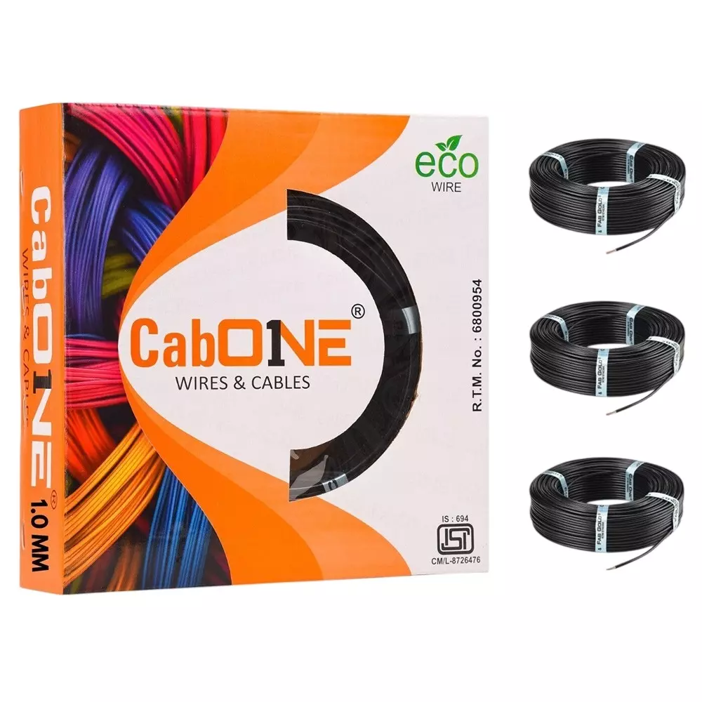 Cabone Electrical Wire FR PVC Insulation CCA Copper 1 Core 1 Sq. mm 90 m Length (Pack of 3)