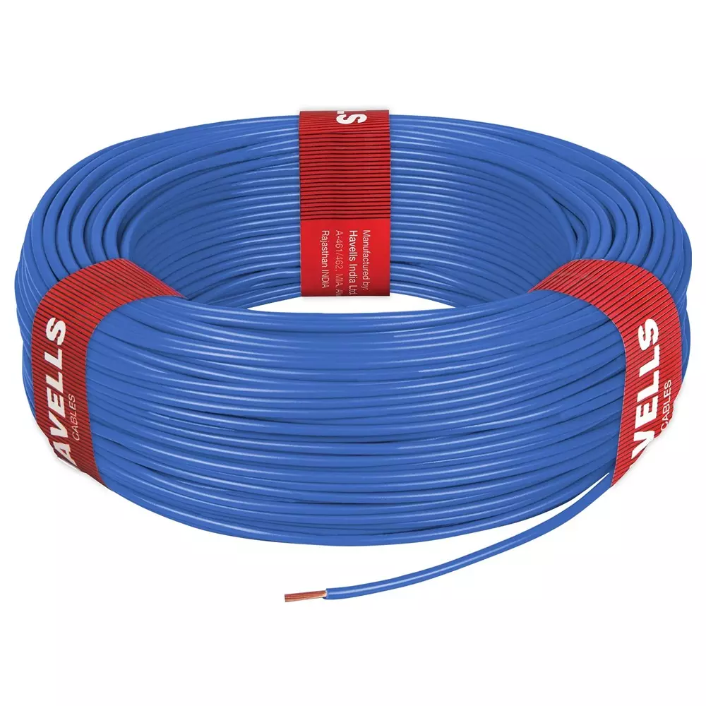 Havells Life Line Plus S3 HRFR PVC Insulated Industrial Cable Single Core 10 sq mm Nominal Area Blue Color, WHFFCDBA1010 (Roll of 90 m)