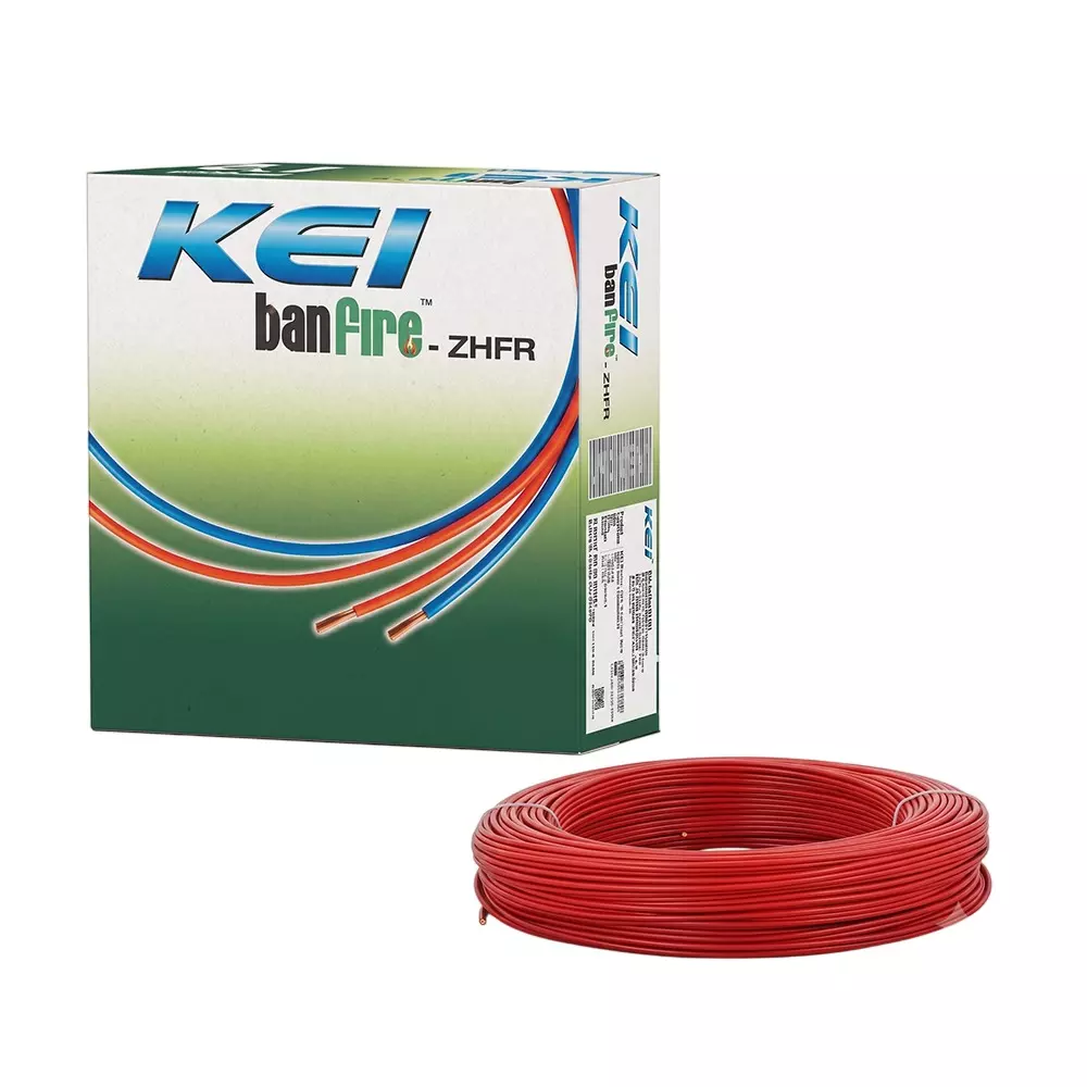 KEI Banfire ZHFR Flame Retardant Low Smoke & Halogen Lead Free House Wire 1 Core 1 Sq mm PVC Insulated Red Color for Domestic & Industrial Electrical Wiring (Roll of 90 m)