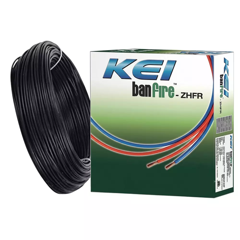 KEI Banfire ZHFR Flame Retardant Low Smoke & Halogen Lead Free House Wire 1 Core 2.5 Sq mm PVC Insulated Black Color for Domestic & Industrial Electrical Wiring (Roll of 90 m)