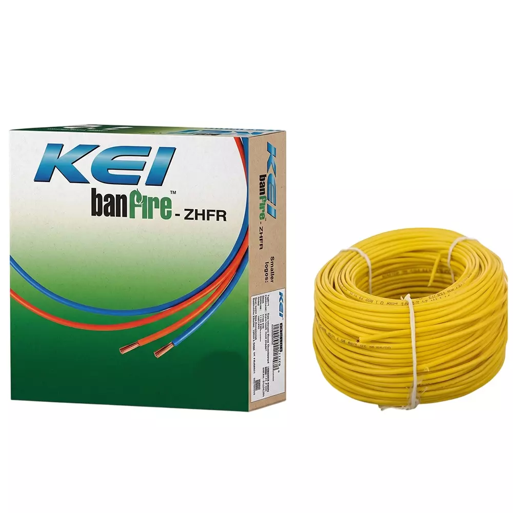 KEI Banfire ZHFR Flame Retardant Low Smoke & Halogen Lead Free House Wire 1 Core 1 Sq mm PVC Insulated Yellow Color for Domestic & Industrial Electrical Wiring (Roll of 90 m)