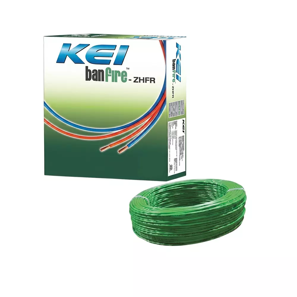 KEI Banfire ZHFR Flame Retardant Low Smoke & Halogen Lead Free House Wire 1 Core 1 Sq mm PVC Insulated Green Color for Domestic & Industrial Electrical Wiring (Roll of 90 m)