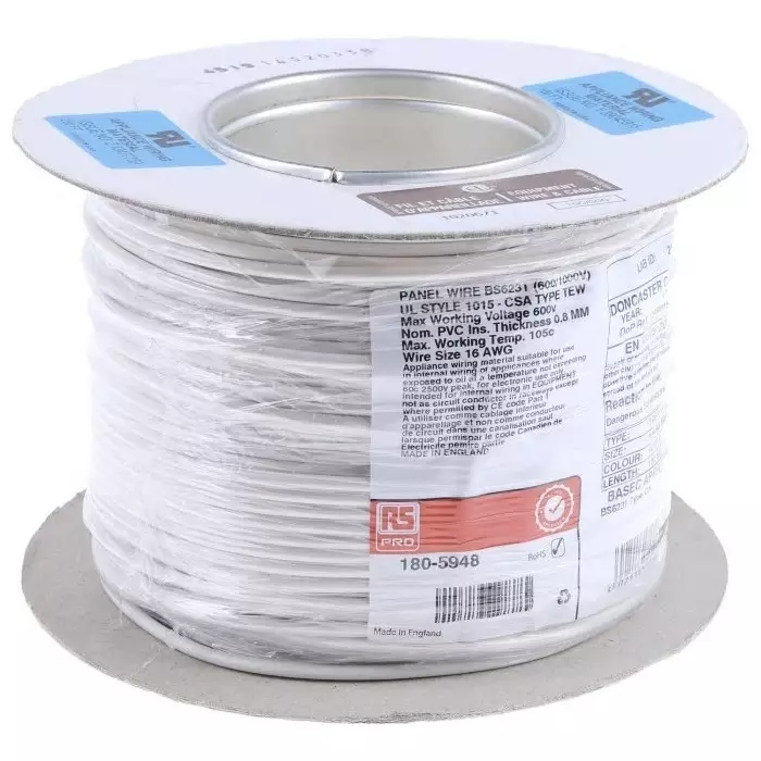 RS PRO 2567032 1.5 mm² Multi Core Hook Up Wire White (100 m)