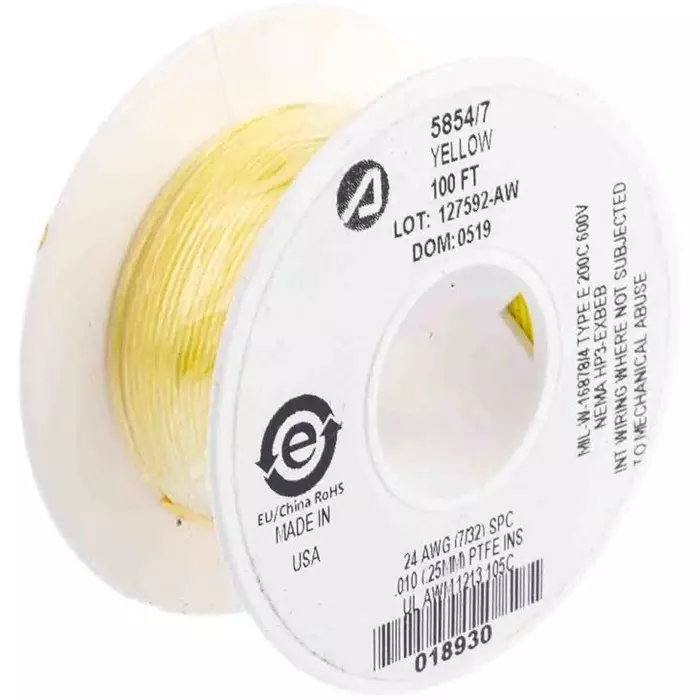 Alpha Wire Single Core Hook Up Wire 0.23 mm² Nominal Area Yellow 30 m Length, 5854/7 YL005