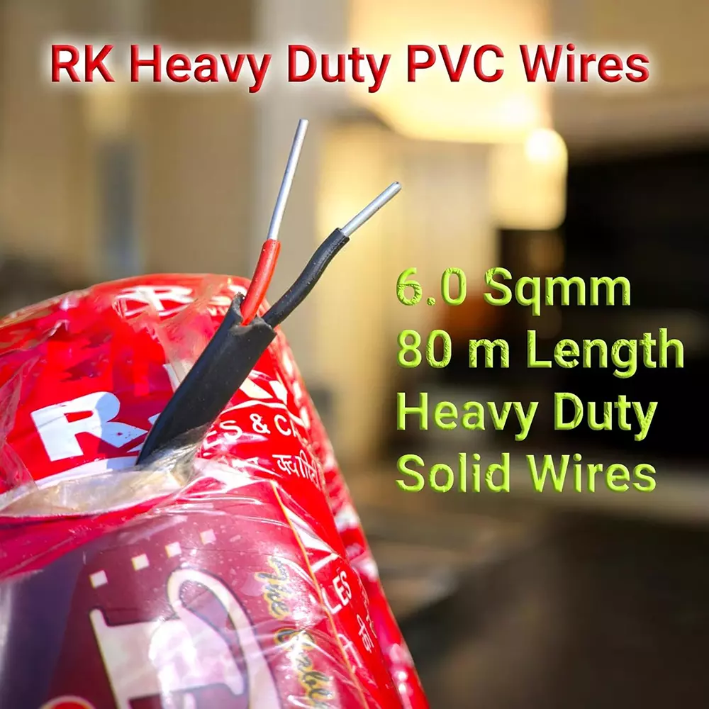 R K CABLES Twin Core PVC Wire 6 Sq. mm Black (80 m)