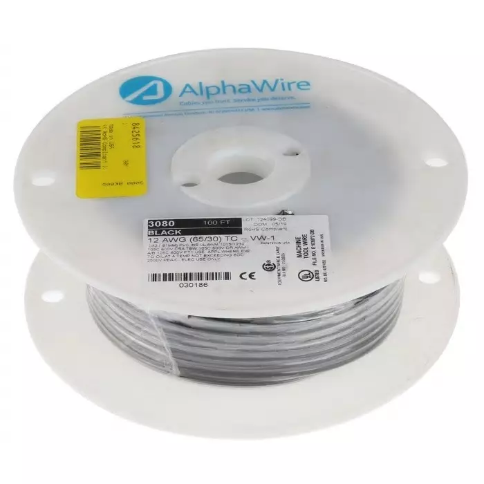 Alpha Wire Single Core Hook Up Wire 3.3 mm² Nominal Area Black 30 m Length, 3080 BK005