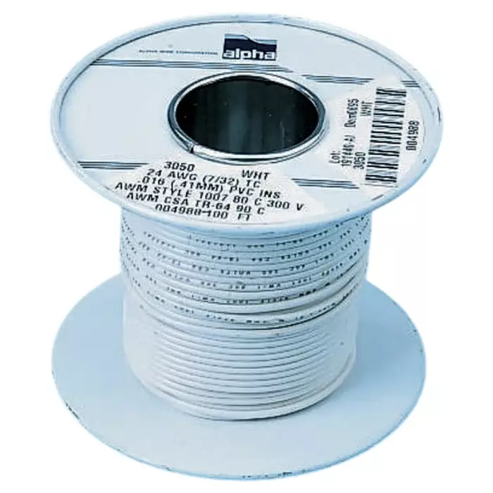 Alpha Wire Single Core Hook Up Wire 0.2 mm² Nominal Area White 30 m Length, 3070 WH005