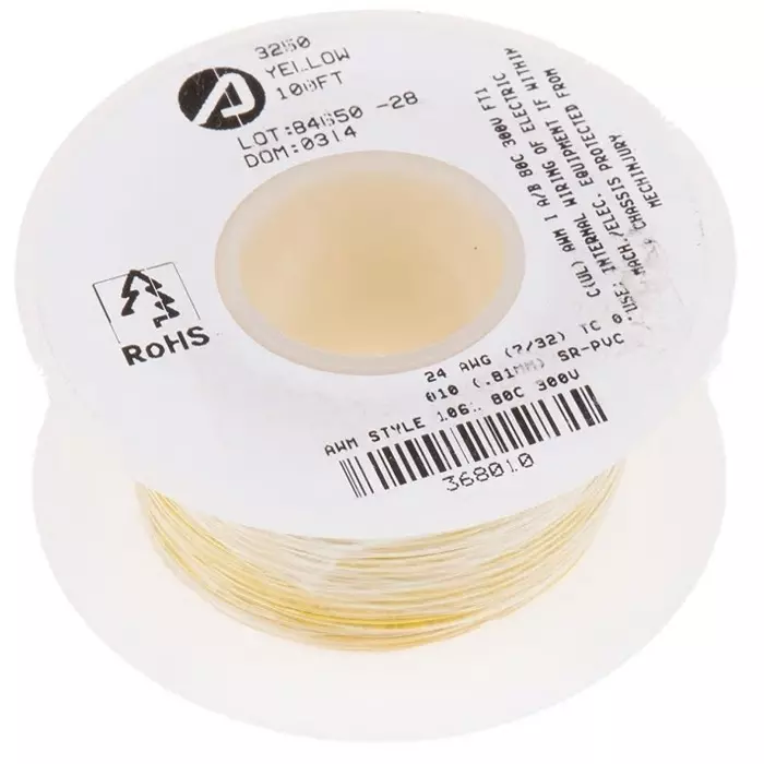 Alpha Wire Single Core Hook Up Wire 0.2 mm² Nominal Area Yellow 30 m Length, 3250 YL005