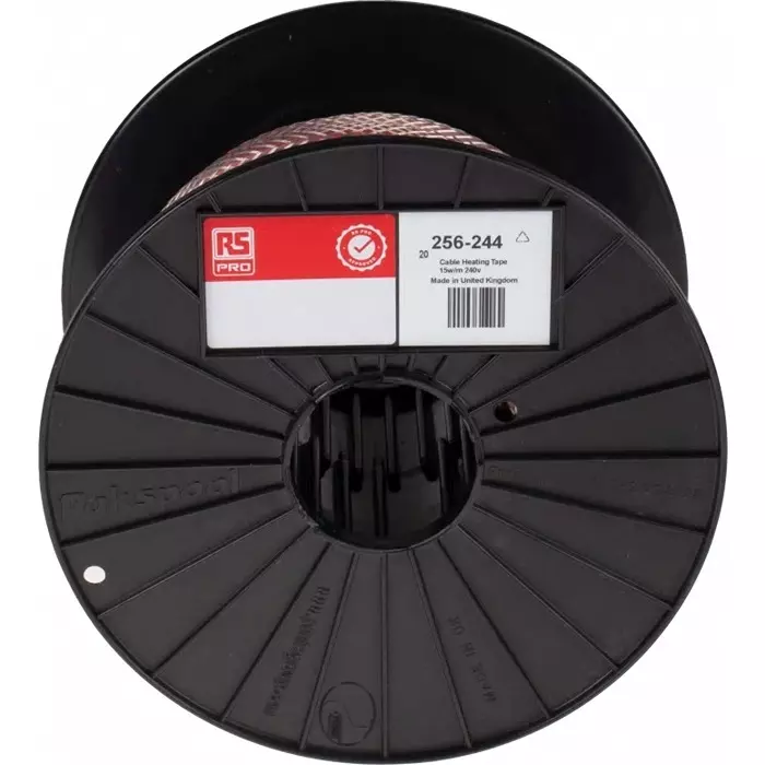 RS PRO 20 m Constant Wattage Parallel Circuit Trace Heating Tape 15W/M 240 V AC -60 +200 °C, 256244
