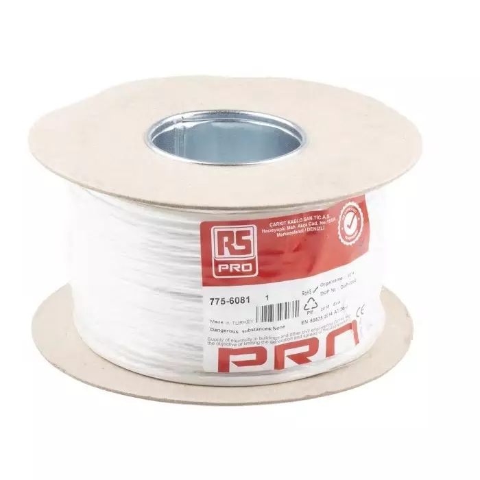 RS PRO 2 Core Power Cable 100 m 0.5 mm² White 300 V, 7756081