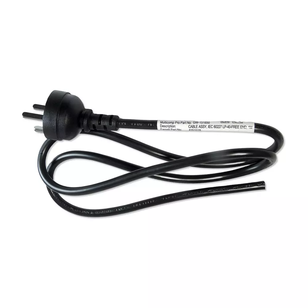 MULTICOMP PRO Mains Power Cord Mains Plug, Denmark to Free End Black 1 m Length, GW-151850