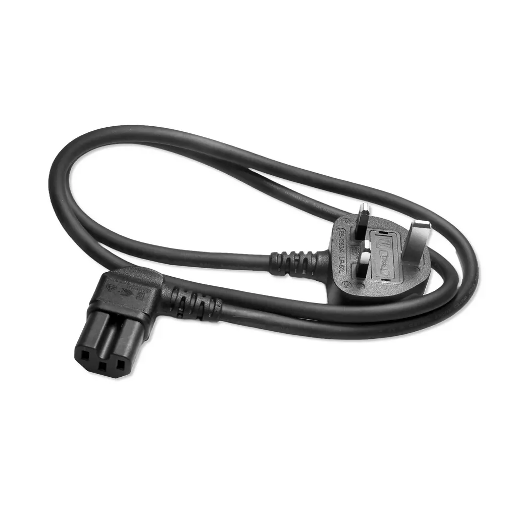 MULTICOMP PRO Mains Power Cord 90° BS 1363A Plug to 90° IEC 60320-1 C15 Black 1 m Length, GW-151829