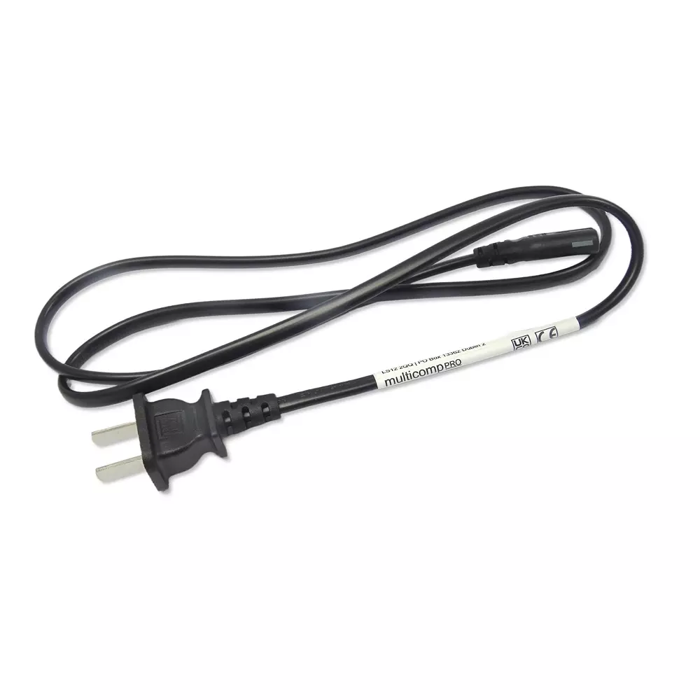MULTICOMP PRO Mains Power Cord GB2099.1 & GB1002 Plug to IEC 60320 C7 Black 1 m Length, GW-151777