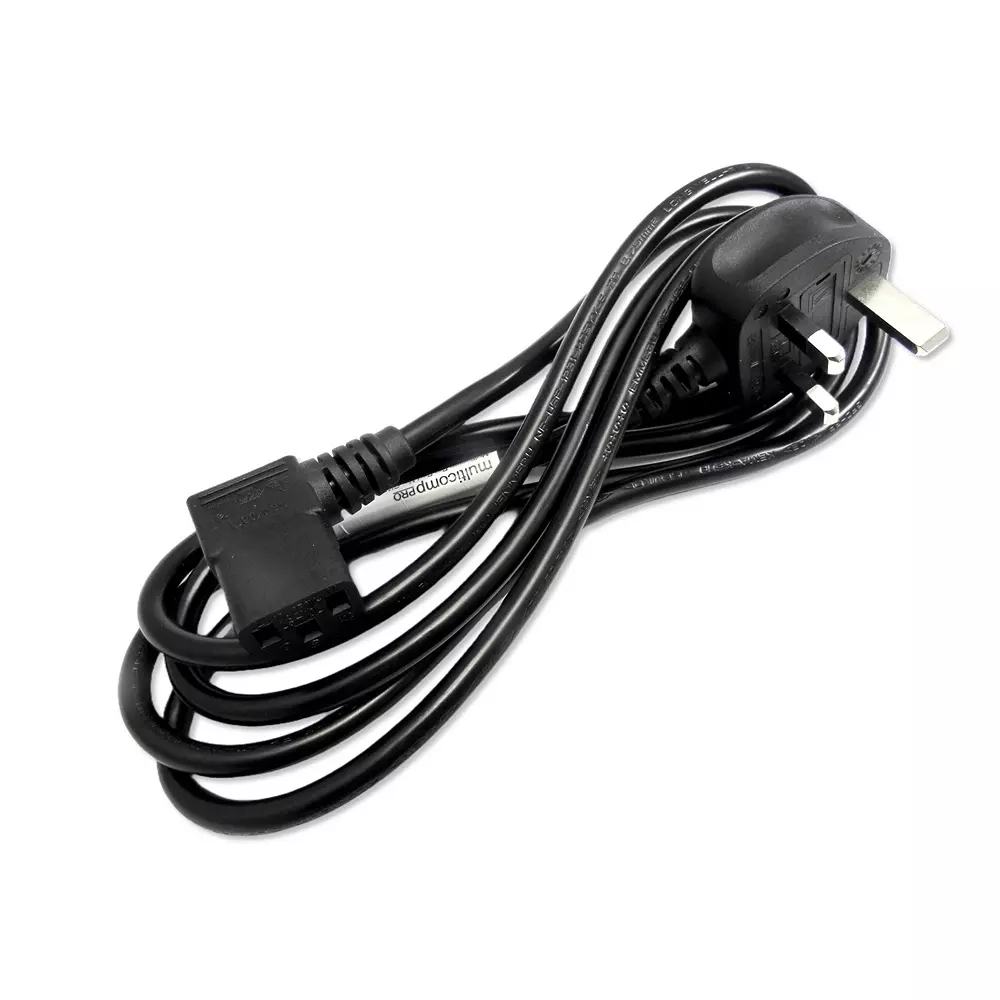 MULTICOMP PRO Mains Power Cord 90° BS 1363A Plug to 90° IEC 60320 C13 Black 2 m Length, GW-151790
