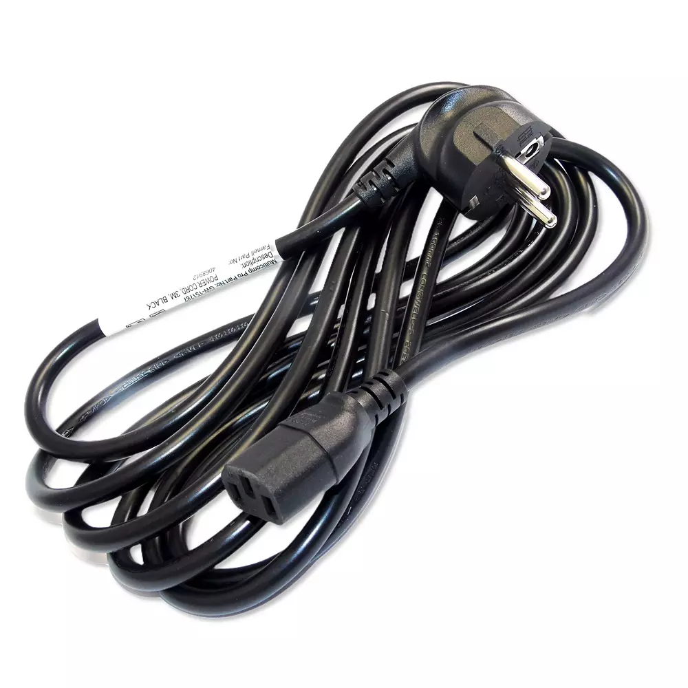 MULTICOMP PRO Mains Power Cord 90° CEE 7/7 Plug to IEC 60320 C13 Black 3 m Length, GW-151787