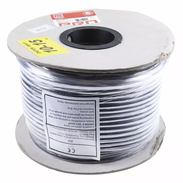 RS PRO 3 Core Power Cable 100 m 1 mm² Black 300 V, 500 V, 8634011