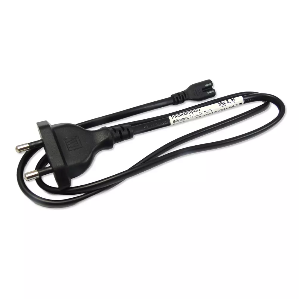 MULTICOMP PRO Mains Power Cord IS1293 & IEC 60884-1 Plug to IEC 60320 C7 Black 1 m Length, GW-151775