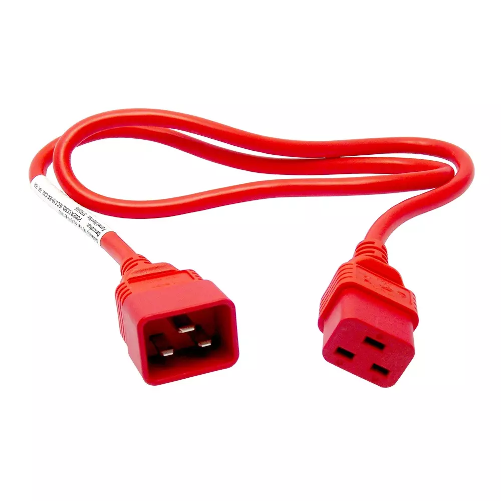 MULTICOMP PRO Mains Power Cord IEC 60320 C20 to IEC 60320 C19 Red 1 m Length, GW-151755