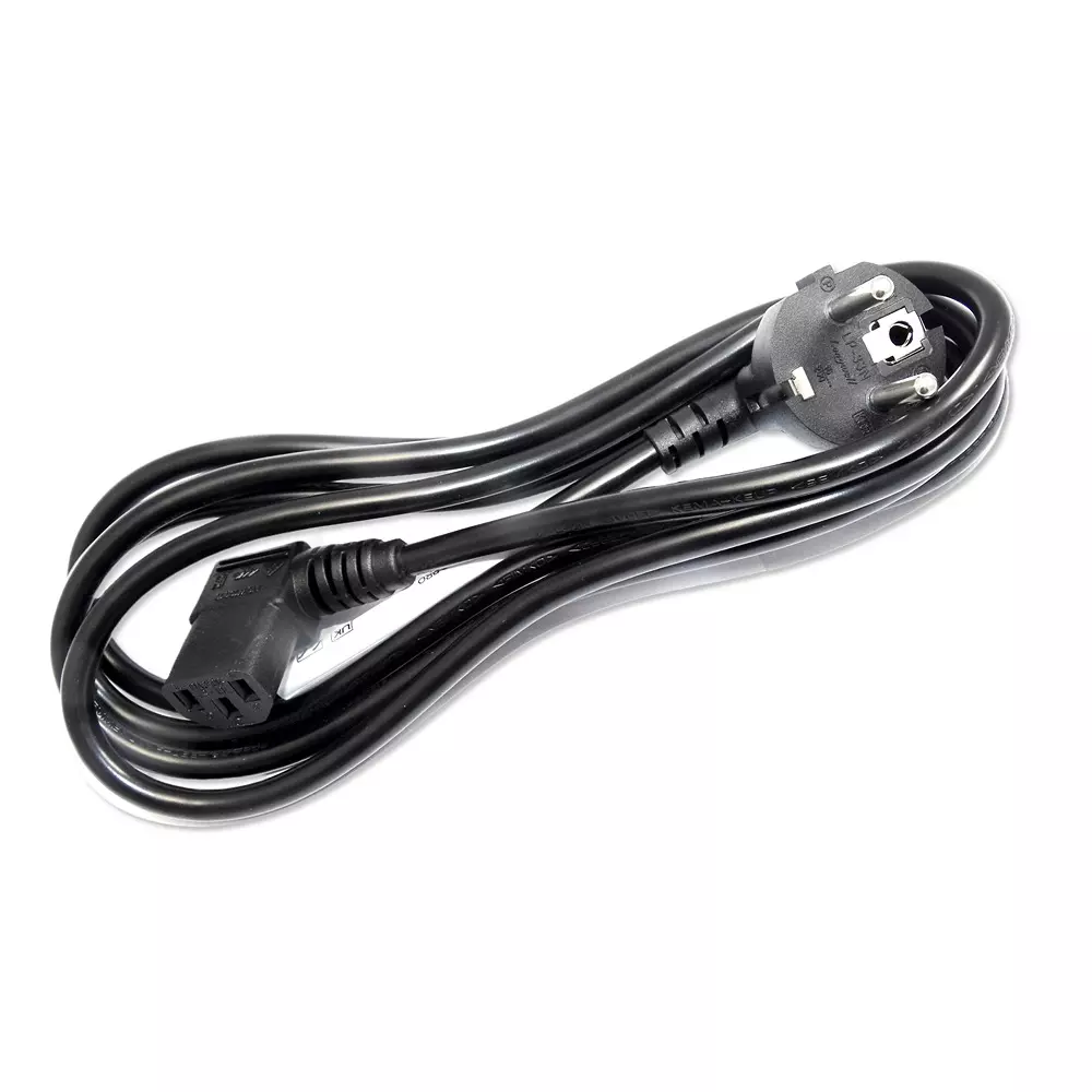 MULTICOMP PRO Mains Power Cord 90° CEE 7/7 Plug to 90° IEC 60320 C13 Black 2 m Length, GW-151786