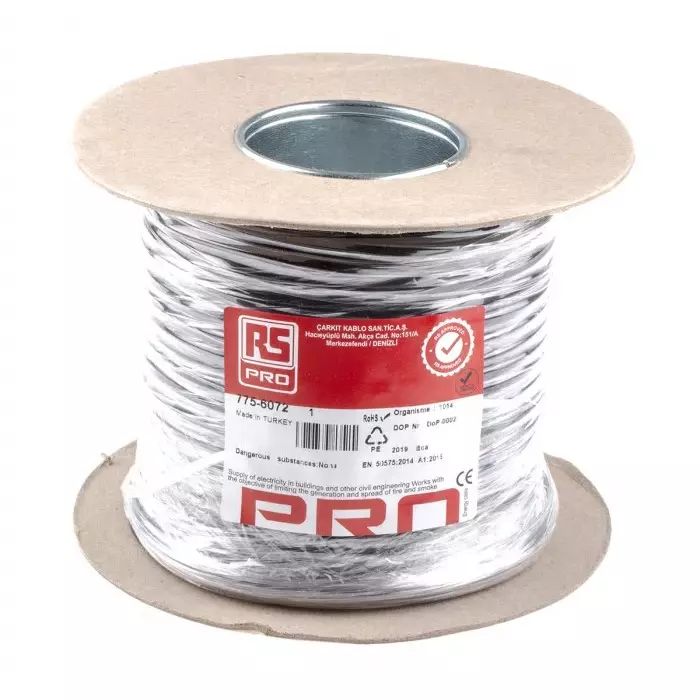 RS PRO 2 Core Power Cable 100 m 0.75 mm² Black 300 V, 7756072