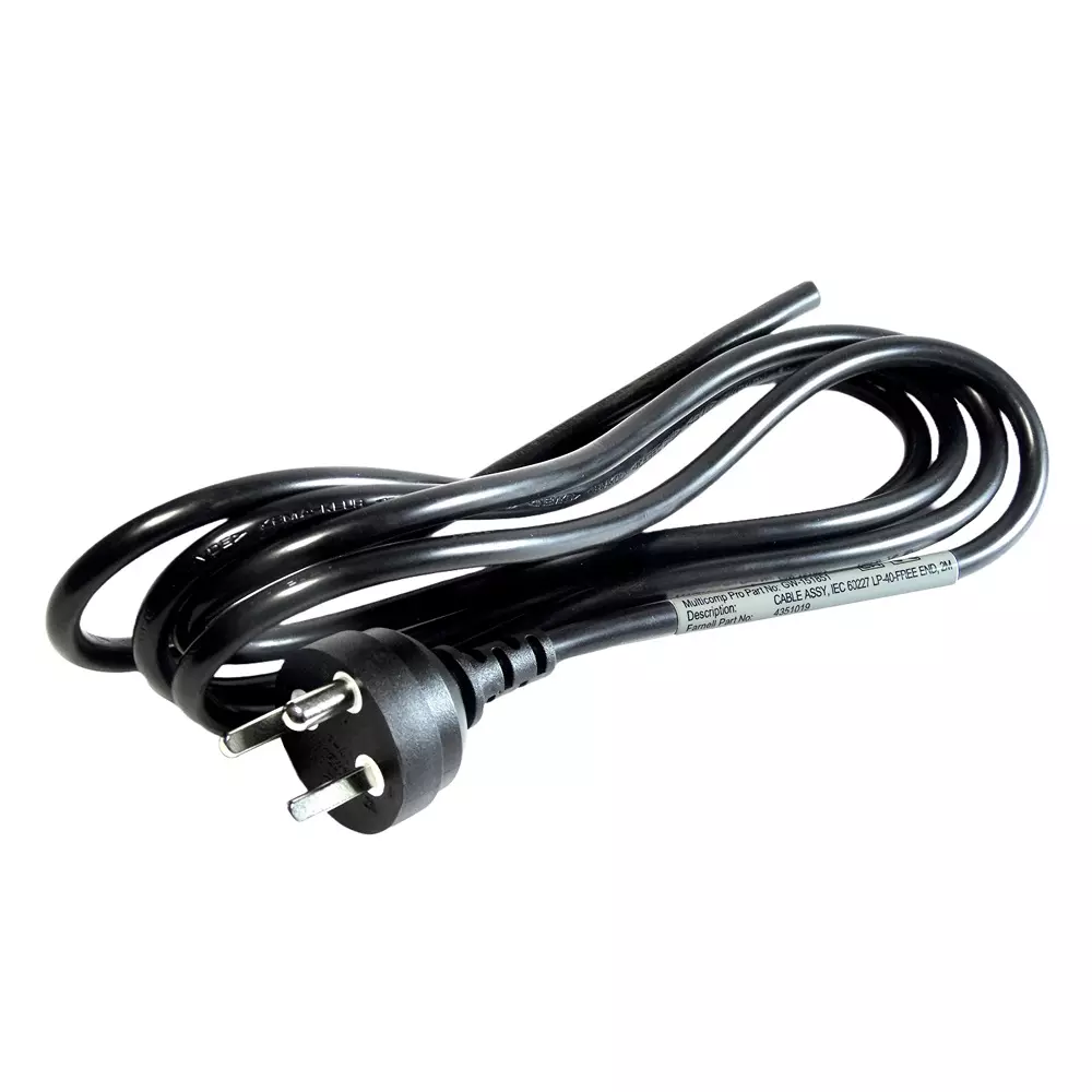 MULTICOMP PRO Mains Power Cord Mains Plug, Denmark to Free End Black 2 m Length, GW-151851