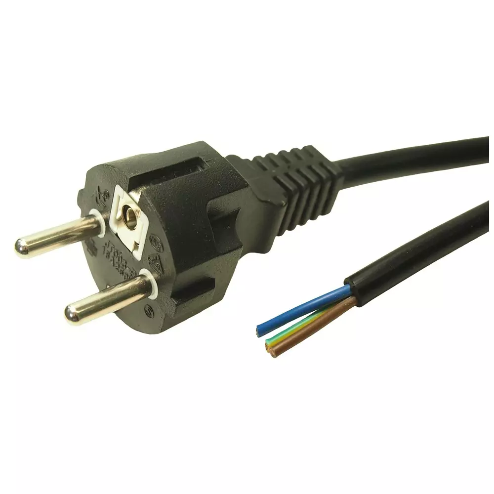 MULTICOMP PRO Mains Power Cord CEE 7/7 Plug to Free End Black 2.5 m Length, MP-FCR72036