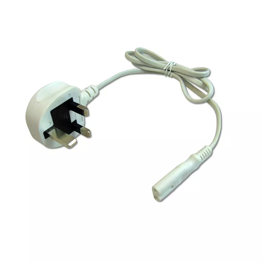 MULTICOMP PRO Mains Power Cord UK Plug to IEC 60320 C7 White 2 m Length, MP015747