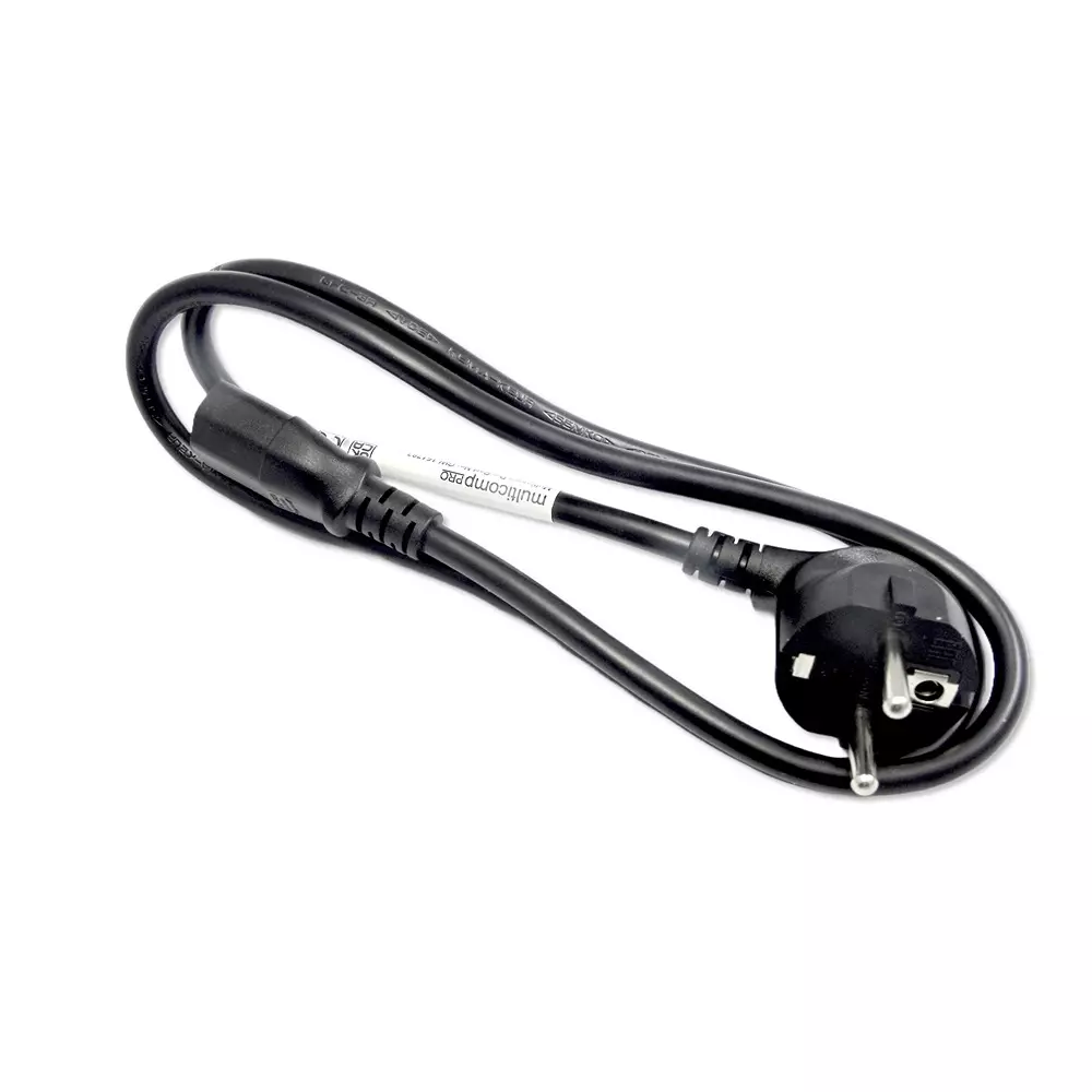 MULTICOMP PRO Mains Power Cord 90° CEE 7/7 Plug to IEC 60320 C13 Black 1 m Length, GW-151783