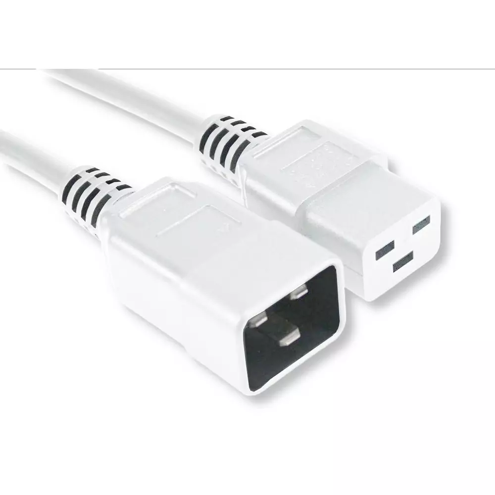 MULTICOMP PRO Mains Power Cord IEC 60320 C20 to IEC 60320 C19 White 1 m Length, GW-151816
