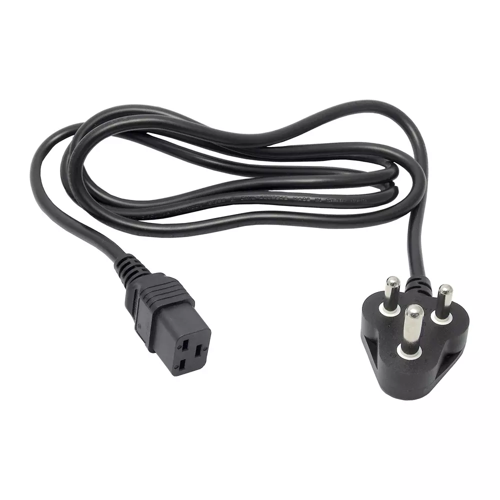 MULTICOMP PRO Mains Power Cord Mains Plug, India to IEC 60320 C19 Black 2 m Length, GW-151712