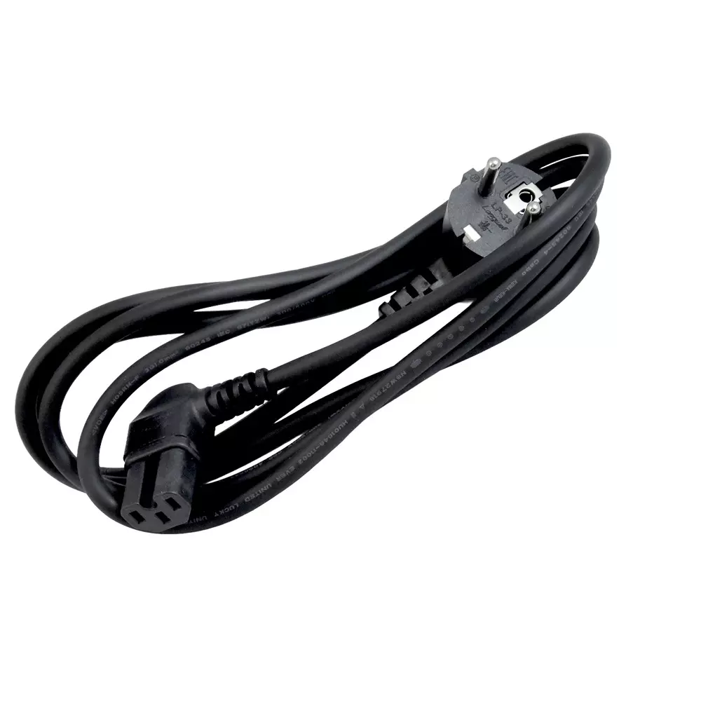 MULTICOMP PRO Mains Power Cord 90° CEE 7/7 Plug to 90° IEC 60320-1 C15 Black 2 m Length, GW-151848