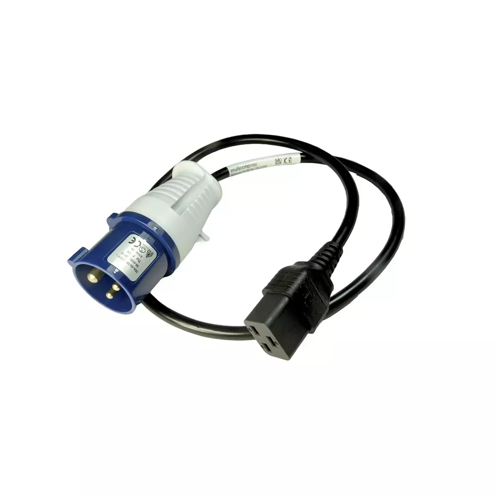 MULTICOMP PRO Mains Power Cord IEC 60309 to IEC 60320-1 C19 Black 1 m Length, GW-151826