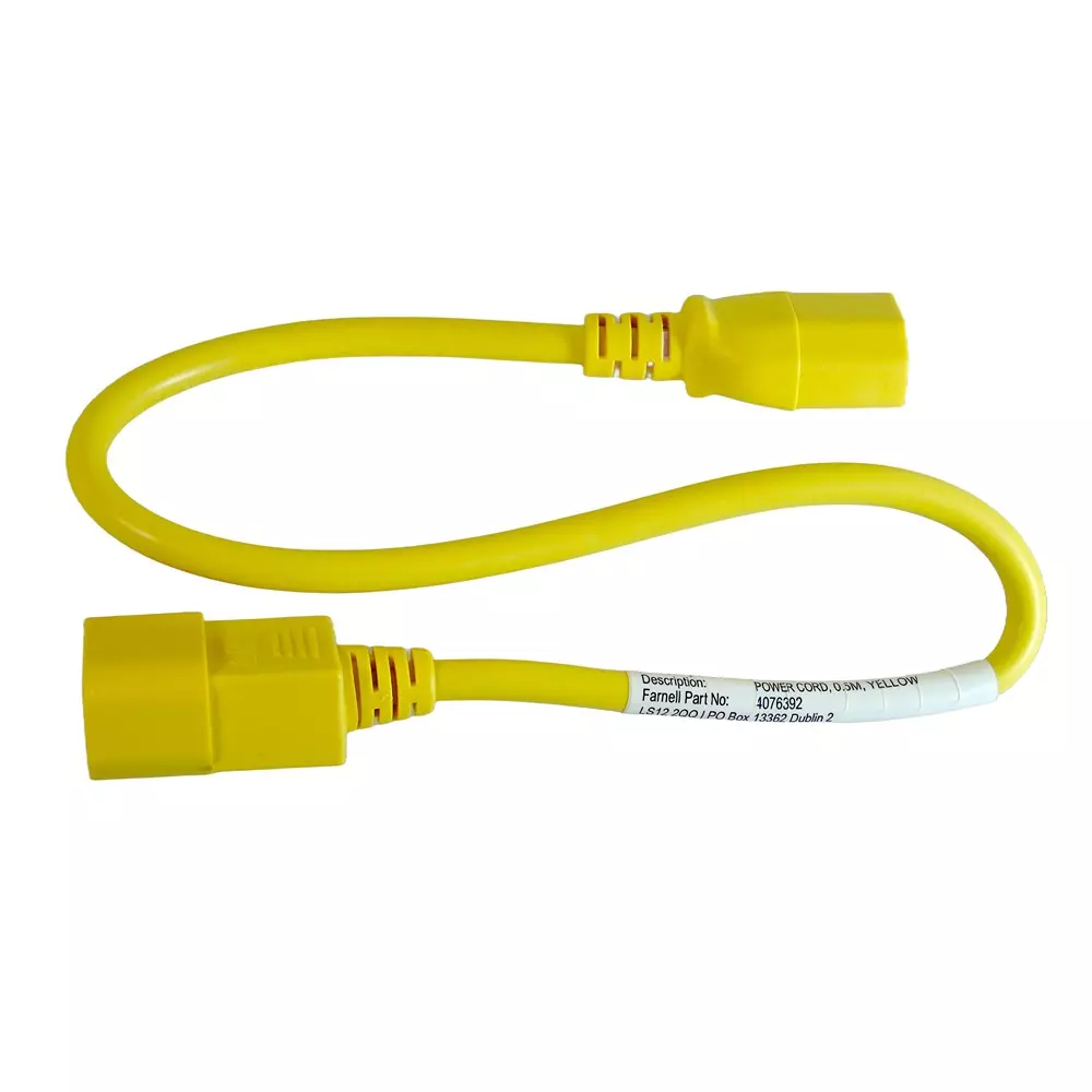 MULTICOMP PRO Mains Power Cord IEC 60320 C14 to IEC 60320 C13 Yellow 500 mm Length, GW-151791