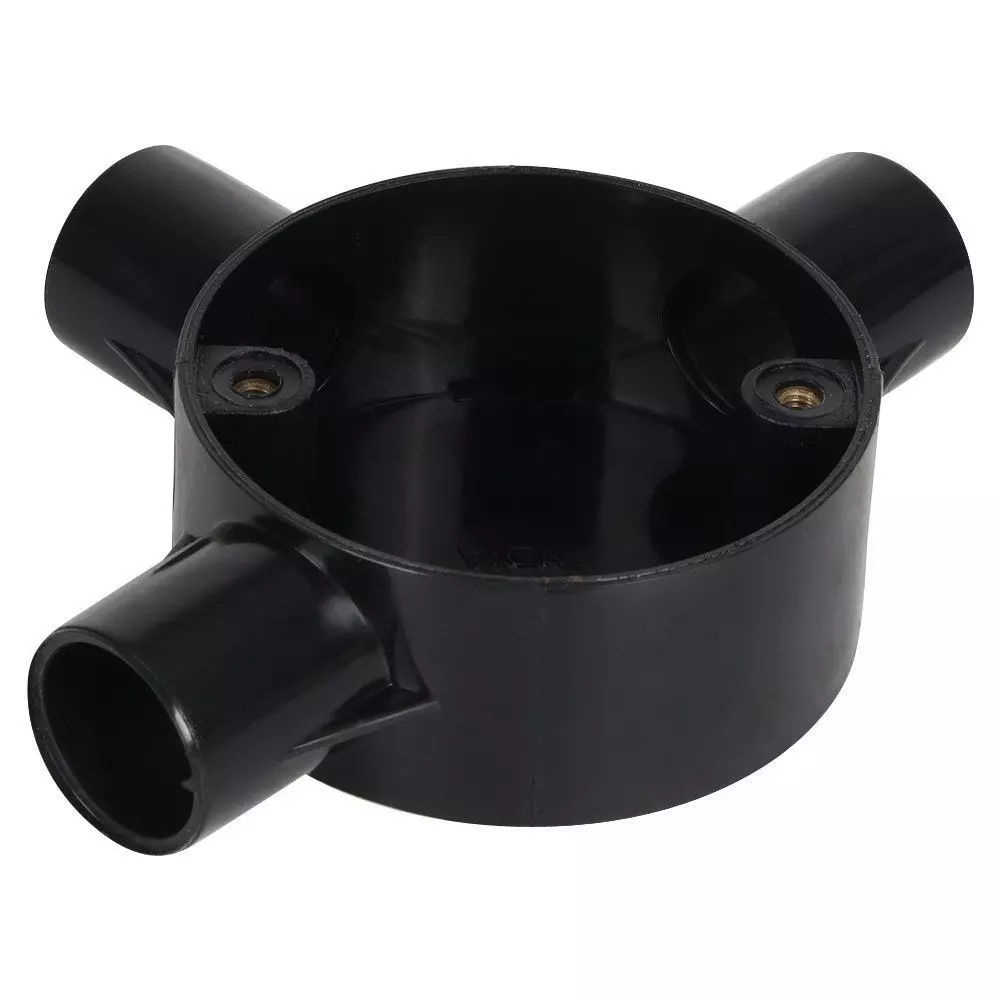 Polycab Circular Box Tee Type 19 mm Outer Diameter 3 Ways PP (Polypropylene) Material Non ISI Black Color (Pack of 36 Pcs), CFT4019001