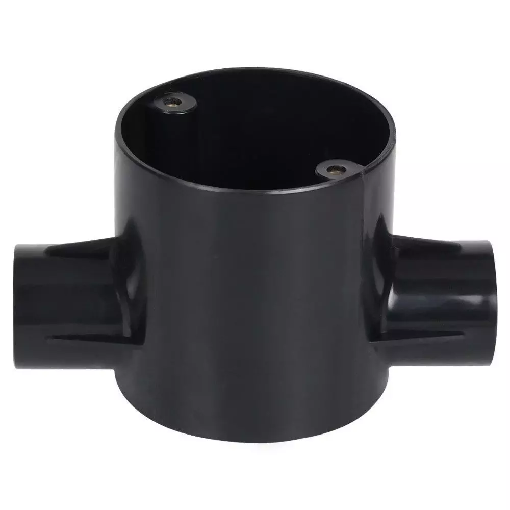 Polycab Deep Circular Box Through Type 2 Ways 20 mm Outer Diameter UPVC Material Black Color (Pack of 20 Pcs), CFT0820001