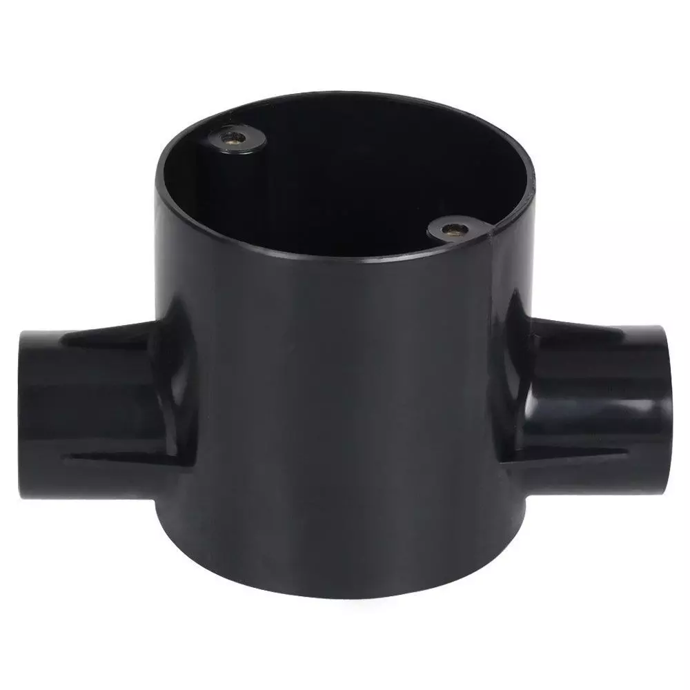 Polycab Deep Circular Box Through Type 2 Ways 25 mm Outer Diameter UPVC Material Black Color (Pack of 20 Pcs), CFT0825001