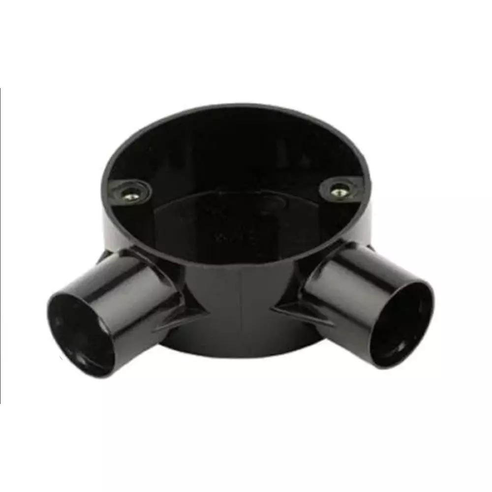 Polycab Circular Box Angle Type 25 mm Outer Diameter 2 Ways PP (Polypropylene) Material Non ISI Black Color (Pack of 32 Pcs), CFT3325001