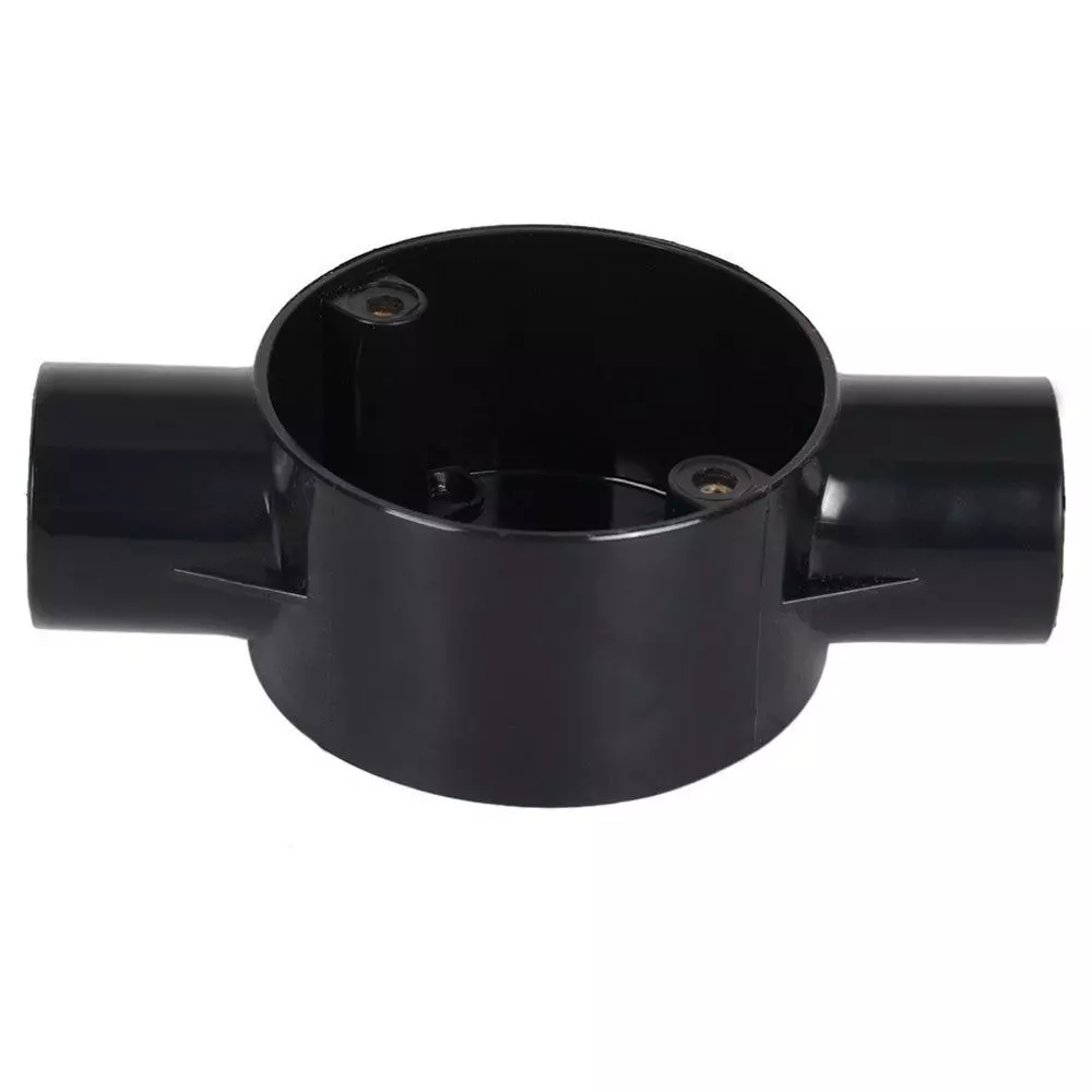 Polycab Circular Box Through Type 19 mm Outer Diameter 2 Ways PP (Polypropylene) Material Non ISI Black Color (Pack of 40 Pcs), CFT3819001