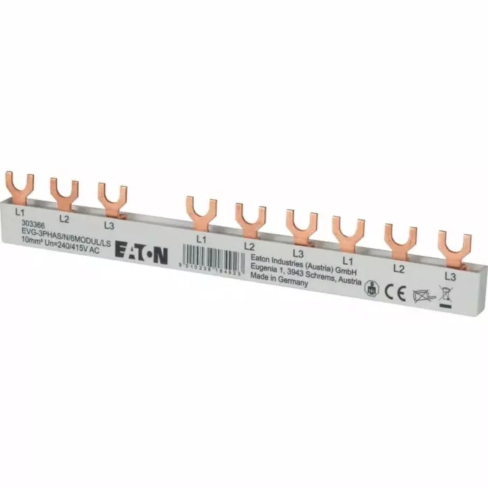 EATON Moeller xPole 3 Phase Busbar, 690V, 53.4 mm Pitch, 303366 EVG-3PHAS/N/6MODUL/LS