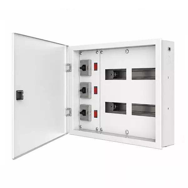 Goldmedal Air Eco Distribution Board with Rotary Switch & Wiring 8 Way Double Door White Triple Pole + Neutral 63 A Metal, 07243