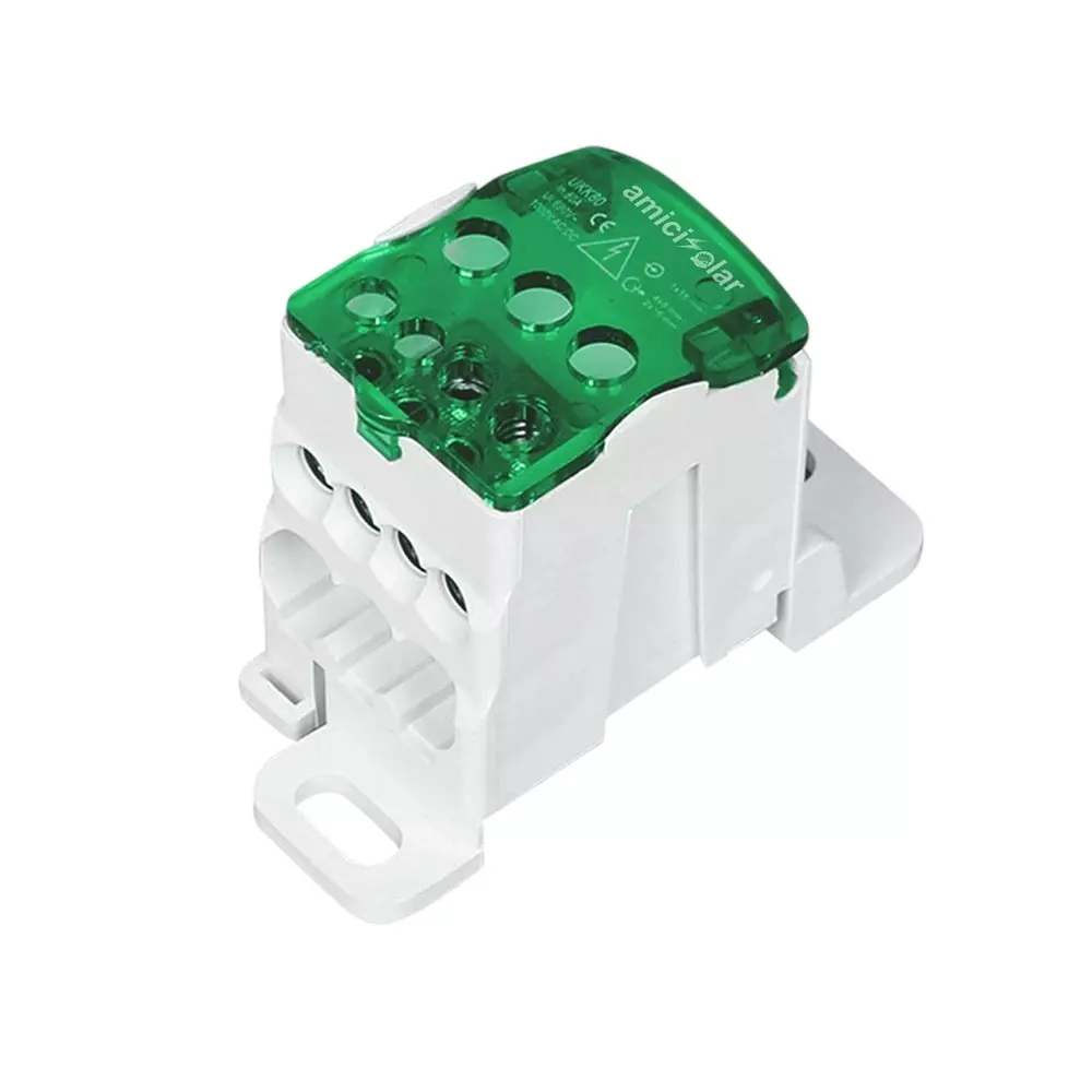 amiciSolar Heavy-Duty Terminal Block Junction Box Multiple Output Ports Brass Connectors 80 A 690 V–1000 V AC/DC
