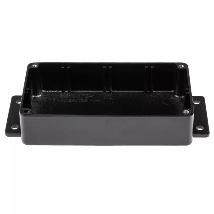 RS PRO Black Die Cast Aluminium Enclosure, IP66, Flanged, Black Lid, 139.7 x 63.8 x 30 mm Model No 6215012