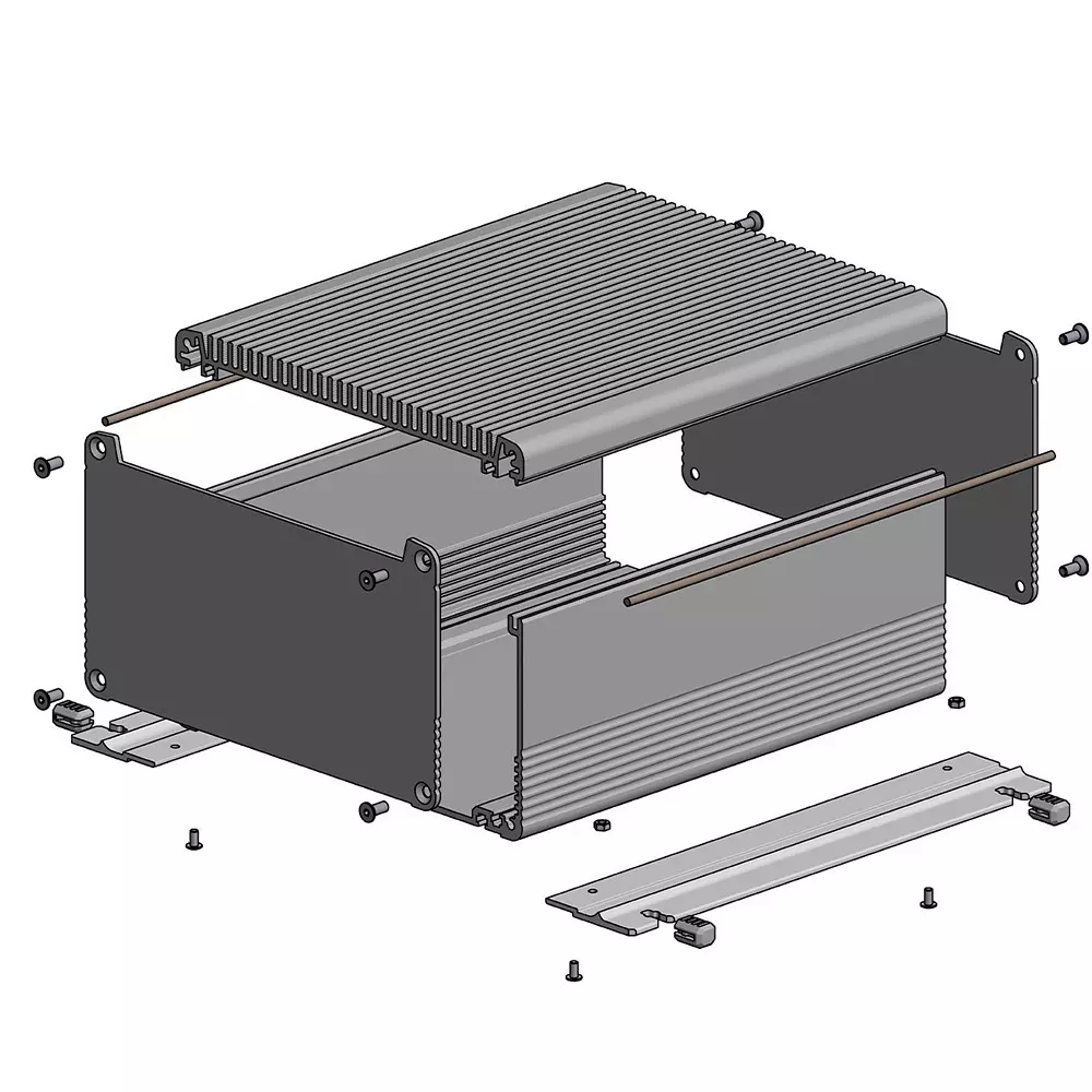TAKACHI EXHFE Series Heat Sink Aluminum Case with Flange Feet Emc Shield Type 232x103.5x213 mm, EXHFE23-10-21SS