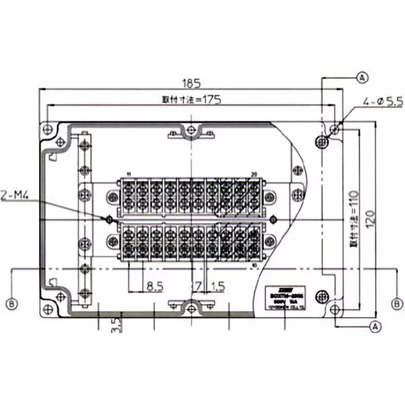 Toyo Giken BOXTM Series PBT, NBR & Zinc Plated AC/DC600 V 15 A 185×120×69 mm, BOXTM-2002