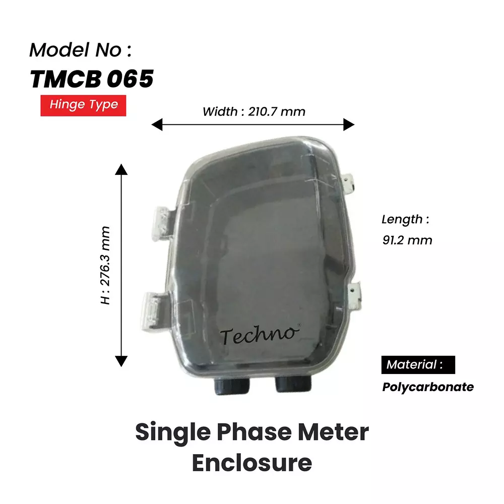 Techno Meters Polycarbonate Meter Box Hinge Type Single Phase 2-Way Connection with Locking Provision, TMCB 065 (SP BOX)