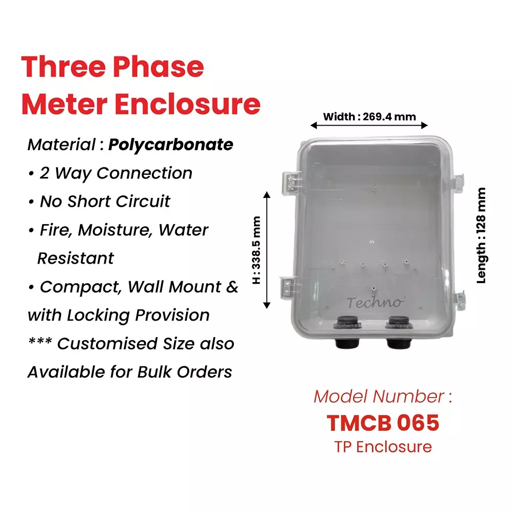 Techno Meters Polycarbonate Meter Box Three Phase 2-Way Connection with Locking Provision, TMCB 065 (TP BOX)