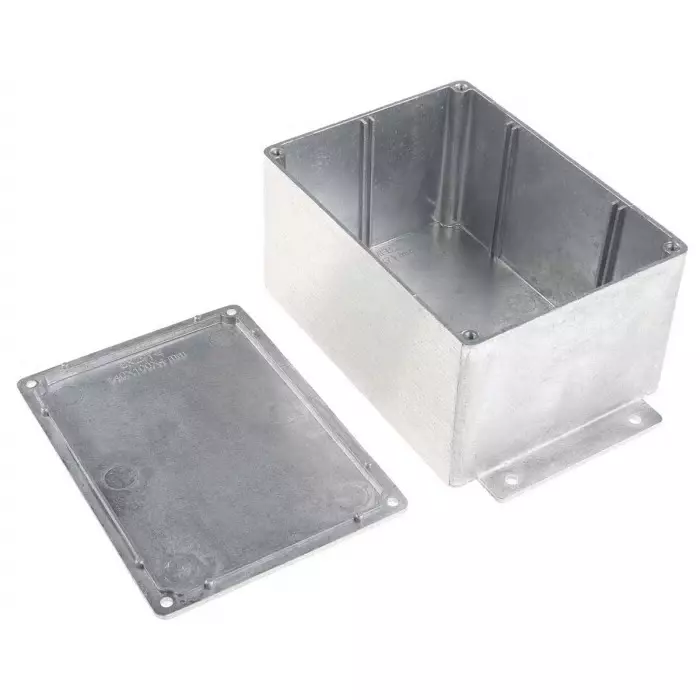 RS PRO Silver Die Cast Aluminium Enclosure, IP65, Flanged, Silver Lid, 140 x 102 x 77mm Model No 5174140